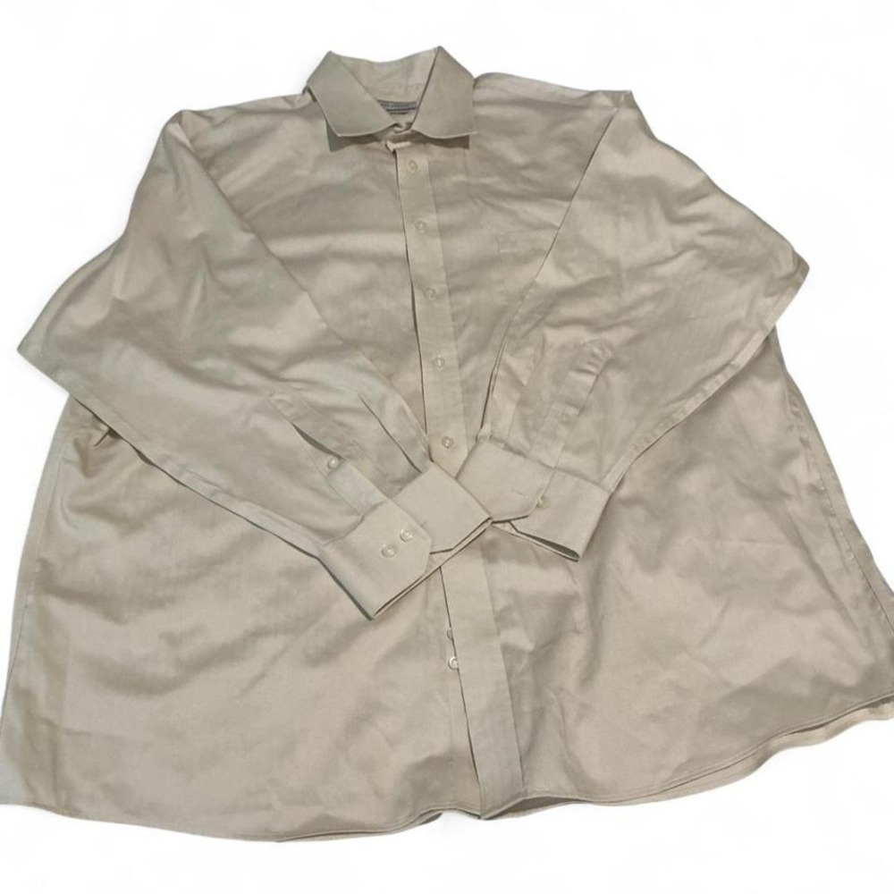 Joseph Abboud Dress Shirt Men 18 32/33 Tan Good Non Iron Herringbone Regular Fit